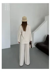 Laluvia طقم بنطلون كيمونو بزر واحد من القطن الطبيعي 100% مزدوج الصدر - 8351