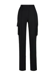  Collection Black Cargo Straight Cut Woven Double Pocket Woven Trousers TWOAW22PL0343