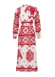  Modest فستان سهرة منقوش من الساتان المنسوج باللون الفوشيا TCTSS24EB00039