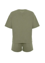  Collection Khaki Waffle Fabric Knitted Pajamas with Shorts Thmss22Pt0524