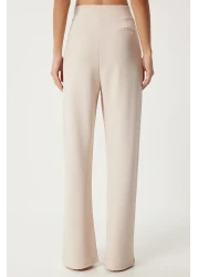 Happiness İstanbul بنطلون نسائي منسوج مريح بخصر كريمي وفيلكرو RV00150