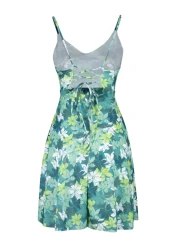  Collection فستان قصير من الكريب بطبعة زهور باللون الأخضر الداكن مع أشرطة قابلة للتعديل TWOSS20EL1630