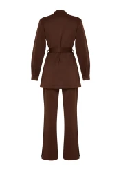  Modest طقم سفلي علوي من قماش الغطس - مع حزام وتفاصيل جيب TCTSS24US00043