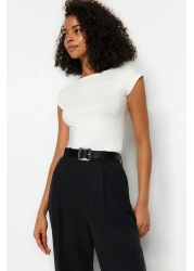  Collection Ecru Premium Viscous Soft Fabric Fitted/Fitted Moon Sleeve Knitted Blouse Twoss23Bz00992