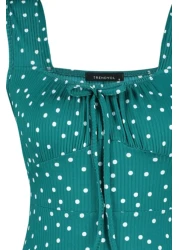  Collection Petrol Polka Dot Printed Square Neck Flounce A-Line Mini Knitted Dress TWOSS23EL00348