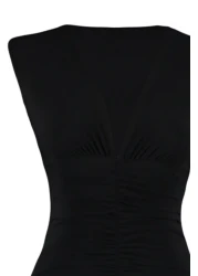  Collection Black Fitted/Body-Sitting Gather Detailed Midi Flexible Knitted Pencil Dress TWOSS23EL00751