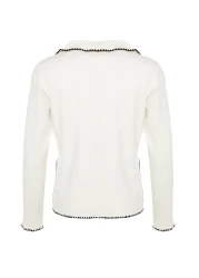  Collection Ecru Crochet Embroidery Detailed Corded Shirt Collar Regular Fit Knitted Blouse TWOAW24BZ00398