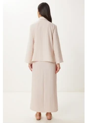 Happiness İstanbul طقم تنورة قميص كتان كريمي نسائي FN03475