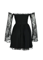  Collection فستان سهرة قصير منسوج من الشيفون مبطن على شكل حرف A باللون الأسود مناسب لحفلات التخرج TPRSS24EL00073