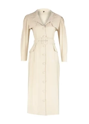  Modest Linen Look Button Woven Shirt Dress with Stone Belt Tctss24Eb00017