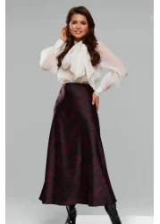 Madmext تنورة طويلة من الساتان المزخرف باللون العنابي للنساء Mg2333