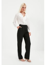  Collection بنطال قماش أسود مطوي بأرجل واسعة - TWOSS21PL0155