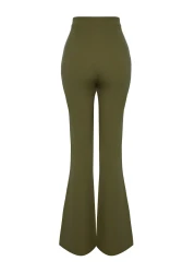  Collection Khaki Spanish Leg Flare Woven Fabric Trousers Tofaw19Bb0581