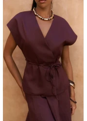 BOHEMAİ Fiametta Shabby Burgundy Linen Vest Skirt Suit