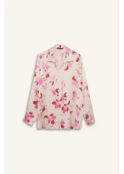 Defacto قميص طويل الأكمام من الساتان منقوش بقصة واسعة مقاس كبير T6892AZ25SP