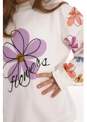 zepkids Floral Printed Ecru Lilac Color Girl's Tracksuit Set