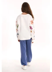zepkids Floral Printed Ecru Indigo Color Girl's Tracksuit Set