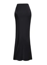  Collection تنورة طويلة سوداء منسوجة من الساتان - TPRAW24ET00040