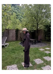 MY LİKA بدلة جينز بحزام الخصر وسترة وسروال كبير الحجم