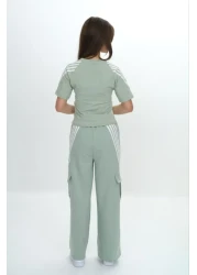 Asortix Girls' Two-Piece Bottom&Top Set-Cargo Pocket Pants & Short Sleeve T-Shirt – 100% Cotton