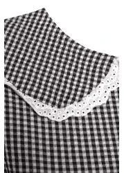  Modest فستان منسوج من القماش المزخرف باللون الأسود مع طوق وخصر وتفاصيل Gipe TCTSS23EB00282