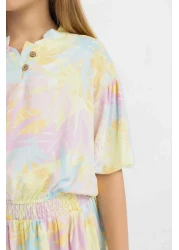 Defacto Girls' 2-Piece Set Belmando Patterned Blouse Skirt C5353A824Hs