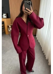 fmnbutik Pinterest - سترة ذات تصميم متوافق، بنطلون بالازو، طقم عصري أنيق