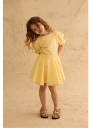 Fahhar Kids Water Stone Detailed Skirt Suit Yellow