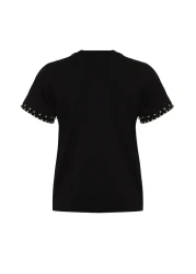  Collection Black Stone Accessory Detailed Regular Pattern Knitted T-Shirt TWOSS24TS00070