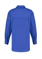  Collection قميص منسوج من القطن بجيب واحد باللون الأزرق الداكن/قميص واسع مقاس TWOAW20GO0115