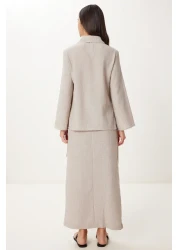 Happiness İstanbul Women's Beige Linen Shirt Skirt Suit Fn03475