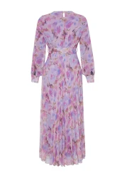  Modest فستان منسوج من الشيفون مبطن ومزين بالزهور باللون الوردي TCTSS24EB00151