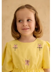 Fahhar Kids فستان قطن مطرز أصفر