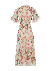  Modest Ecru Chiffon Evening Dress - Floral Pattern, TCTSS24EB00007
