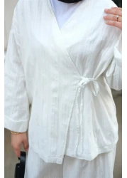 LOCCO Almond Stitched Women's Kimono Set White