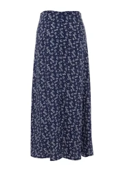 Collection Blue Floral Patterned Viscose Midi Skirt - TWOSS23ET00295