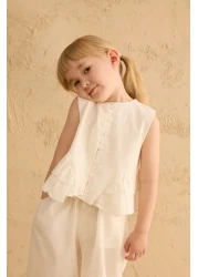 Fahhar Kids Cotton Suit with Flounces on the Sides Ecru