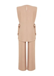  Modest Mink Linen Look Side Tie Woven Bottom Top Set TCTSS24US0001