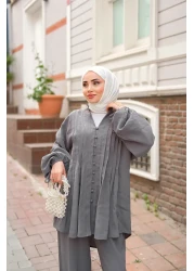 LOCCO Women's Ornamental Stitched Gathered Suit Anthracite