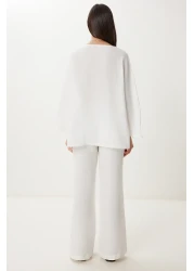 Happiness İstanbul طقم بنطلون بلوزة موسلين إكرو للسيدات FN03473