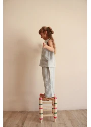 Oh La La Koala For Little Ones طقم موسلين بجيوب غير متماثلة مخططة باللون الأزرق