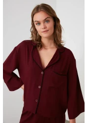  Collection طقم بيجامة منسوجة من الفيسكوز باللون العنابي THMAW21PT0292