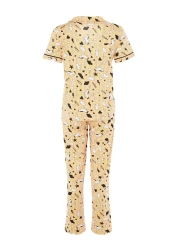  Collection Cotton Leisure Patterned Peach Piping Pajamas Set - Thmss19Ip0037
