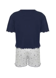  Collection طقم بيجامة محبوكة بنمط جالاكسي باللون الأزرق الداكن مع شورت THMSS24PT00203