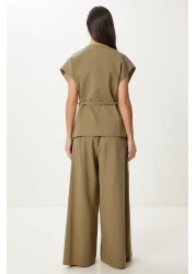Happiness İstanbul Women's Khaki Linen Vest Pants Suit No00020