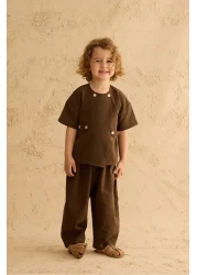 Fahhar Kids Double Button Trousers Suit Bitter Brown