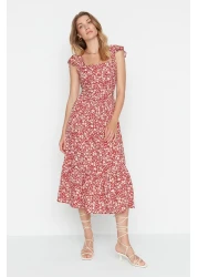  Collection Tile Floral Print Square Neck A-line Viscose Midi Woven Dress TWOSS20EL3331