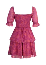  Collection Colorful Floral Patterned Flounce Chiffon Mini Dress - TWOSS22EL2772