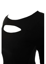  Collection Black Ribbed Fitted/Fitted Window/Cut Out Detailed Crop Stretchy Knitted Blouse TWOSS21BZ0042