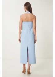 Lovelyİstanbul Thick Strap Midi Woven Dress Sky Blue Lfk0005